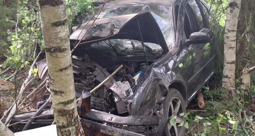 На трассе "Вятка" столкновение с деревом превратило иномарку в груду металла