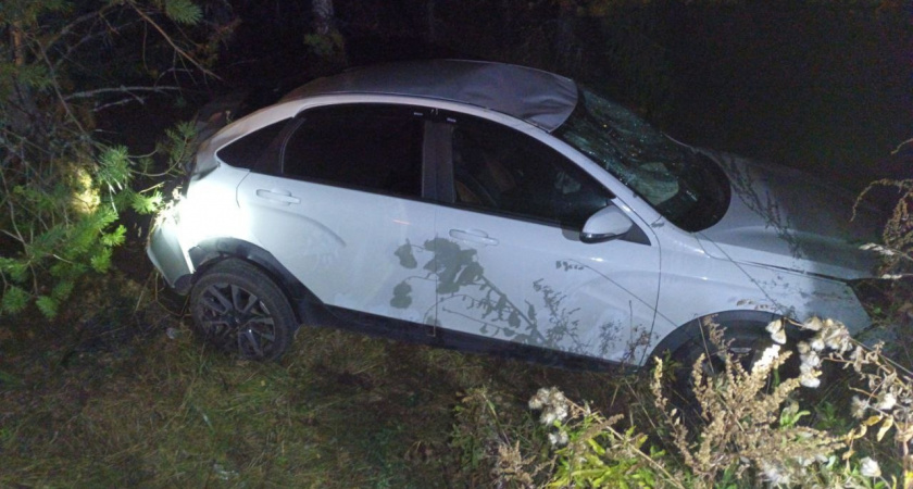 В Куменском районе Lada Vesta въехала в дерево и опрокинулась: двое пострадавших