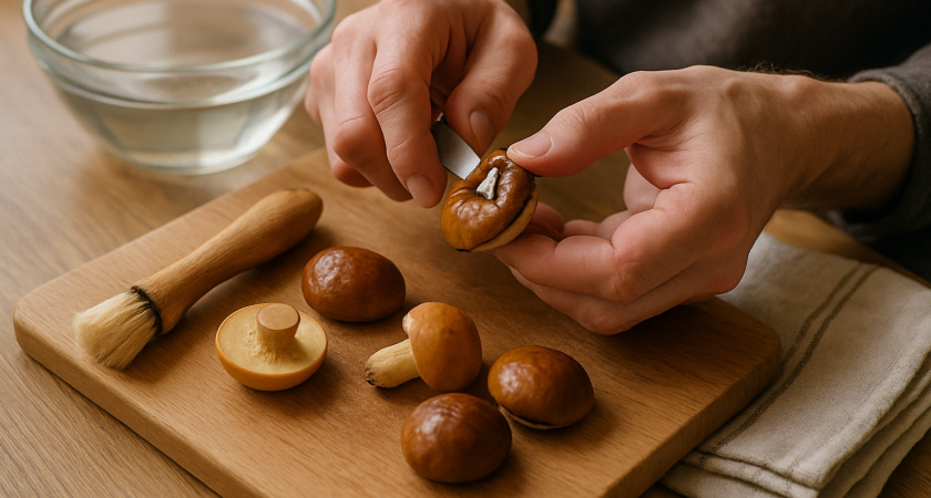 Раньше до поздней ночи мучилась, снимая пленку с маслят - теперь ведро грибов обрабатываю за полчаса