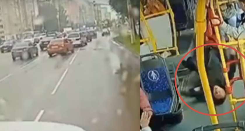 Опасный маневр легковушки на проспекте Строителей стал причиной падения пассажира автобуса