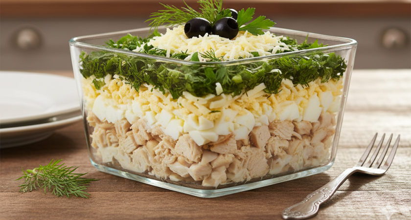 Классная замена "Цезарю" - салатик "Снежная изба" порадует каждого гостя на Новый год: любимое сочетание в новом виде