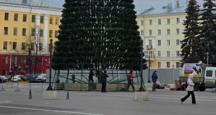Установка главной новогодней ели Кирова завершается на Театральной площади