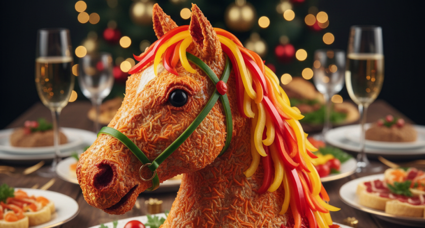 Салат в форме лошади - хит новогоднего стола 2026. Порадуйте вкуснотой и гостей, и символ года