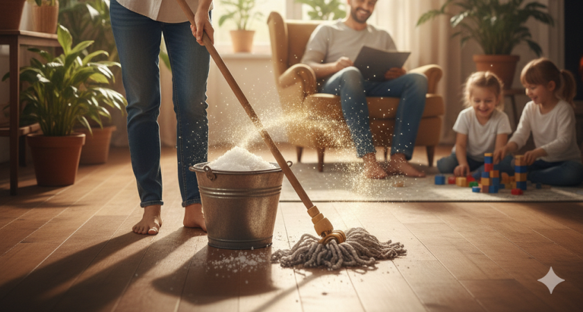 Начала мыть полы с солью - вся семья заметила удивительные перемены: почему стоит добавить соль в ведро