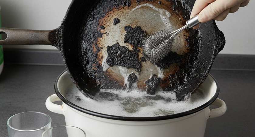 2 стакана на 100-летнюю сковороду - и она снова как новенькая: легко и быстро прощаемся с закаменелым нагаром
