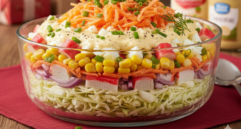 Новый рецепт салатика с крабовыми палочками на Новый год - сражает наповал своим составом и нежным вкусом