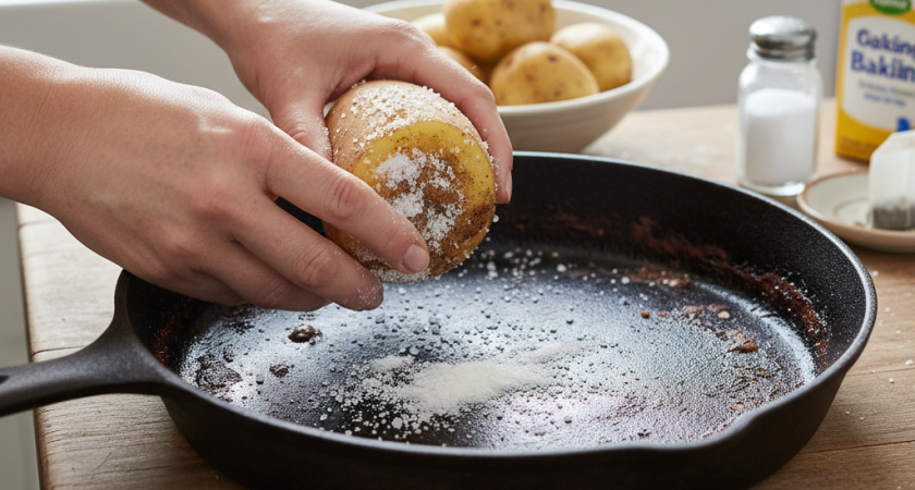 Ржавые сковородки чищу простым овощем - работает безотказно: мыть посуду будет легче