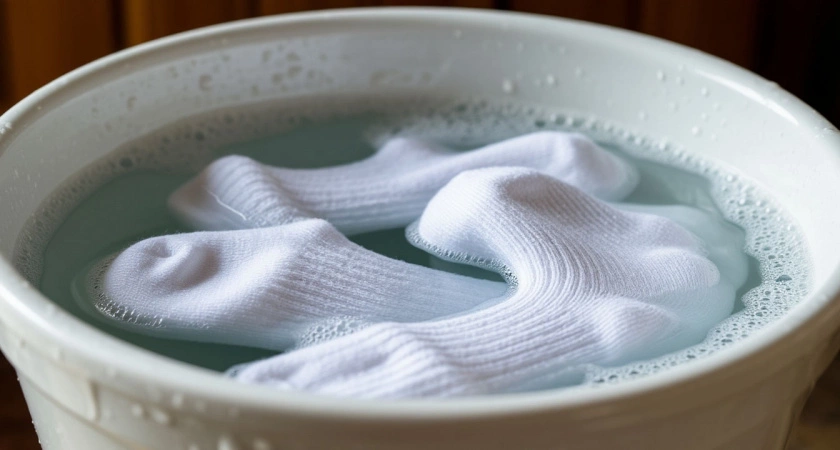 Кидаю 4 ложки в таз - и даже самые заношенные носки становятся белее снега: простой и полезный лайфхак