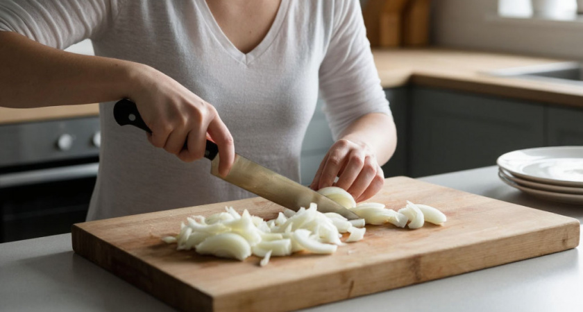 Вот что я делаю с доской перед тем как резать лук — глаза не слезятся, запах не впитывается, сок не растекается, доска как новая