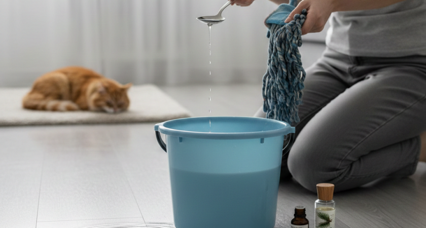 1 ложка на ведро воды – и полы можно не мыть неделями: поверхности сверкают, как зеркало 