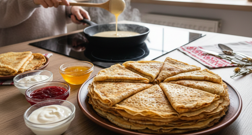 Просто добавьте кипяток: такие блины получатся идеальными - ажурные, мягкие и невероятно вкусные