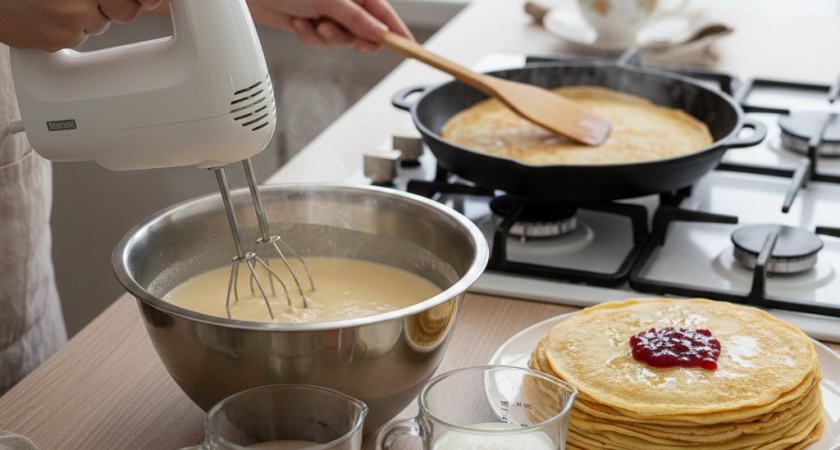Блины "Три стакана": рецепт тонкого теста на молоке и кипятке - как сделать дома самостоятельно