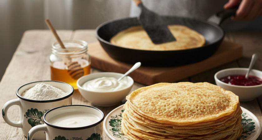 Блины "3 кружки": легко готовятся, легко съедаются - рецепт легко запоминается