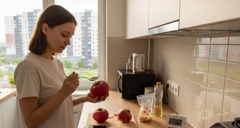 1 ст.л. в кастрюлю - и свекла мягкая, сладкая, не "водянистая": варю за 7 минут - не теряет цвет и пользу