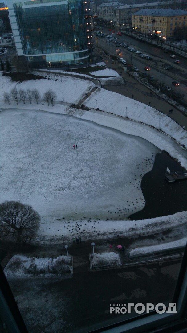 В парке имени Кирова дети перешли пруд по тонкому льду