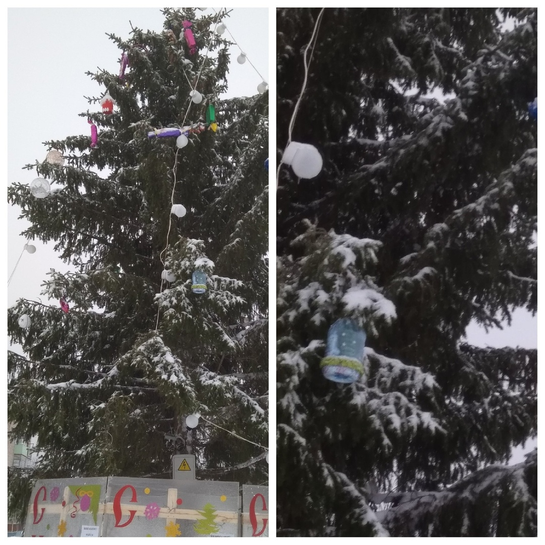В Кировской области новогоднюю елку украсили пятилитровыми бутылками