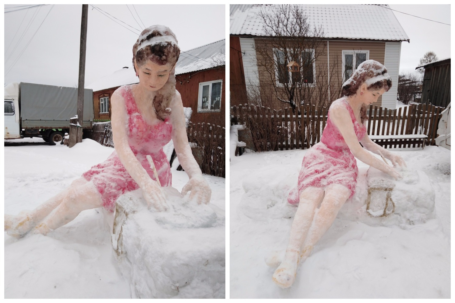 В одном из поселков Кировской области создали волшебную скульптуру из снега