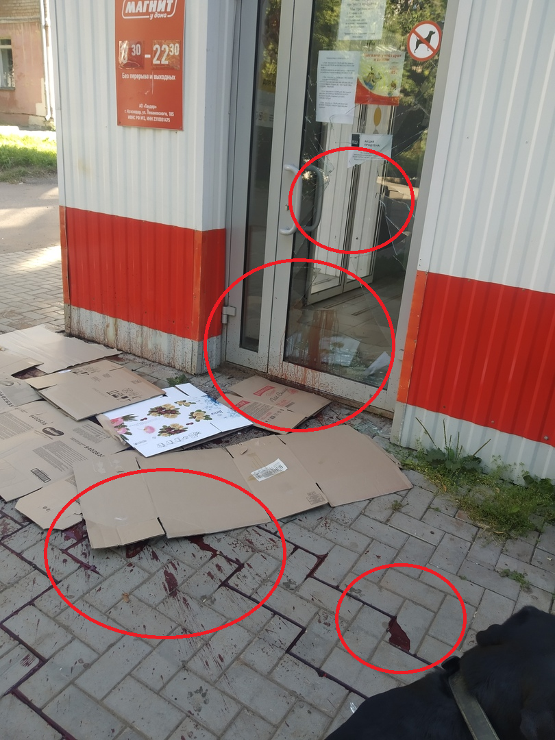 Посетители одного из магазинов "Магнит" в Кирове шокированы пятнами крови у входа