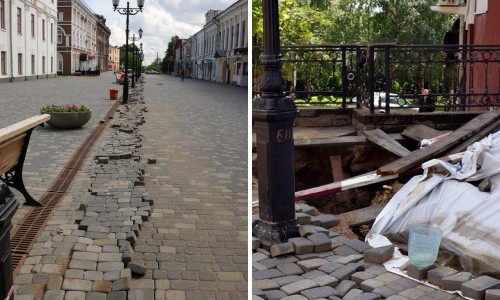На единственной пешеходной улице Кирова разворотили брусчатку