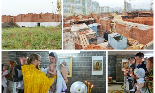 В подвале недостроенного храма в Чистых прудах проходят службы и крестят детей
