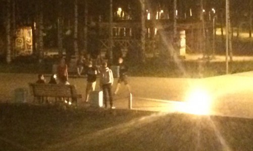 В Парке Победы молодые люди сломали бетонный столб, пытаясь залезть на него