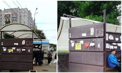 Рабочие установили на место крышу на остановке у Старого моста