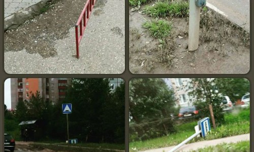 На Московской вандалы за одну ночь сломали металлическое ограждение, кнопку светофора и дорожный знак