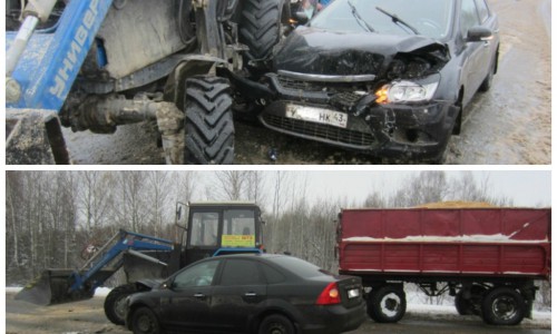 На трассе «Вятка» иномарка врезалась в трактор