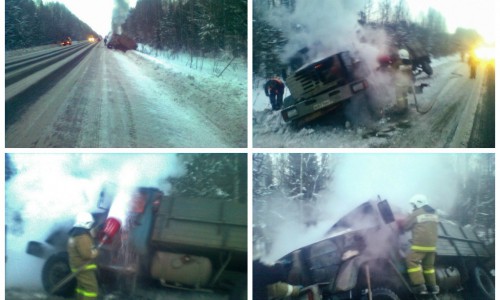 На кировской автотрассе загорелся «ЗИЛ» с газовыми баллонами