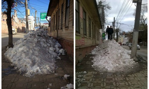 В центре города кировчане, чтобы пройти по тротуару, вынуждены преодолевать горы