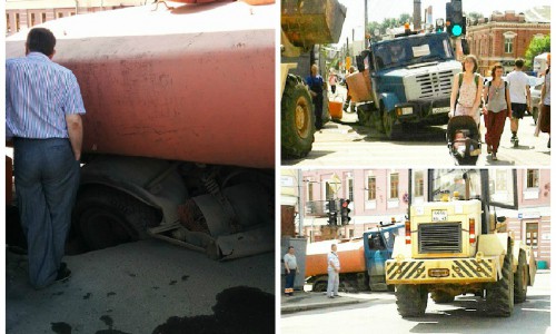 В Кирове у музея братьев Васнецовых ушел под землю грузовик