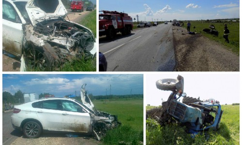 В Кировской области столкнулись трактор и BMW Х6