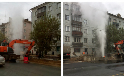 На Воровского прорвало трубу, вода поднялась на высоту 5-этажного дома