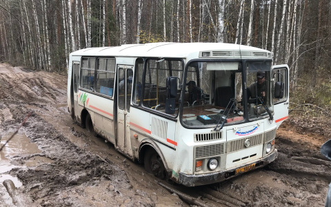Видео: в Кировской области рейсовые автобусы тонут в грязи