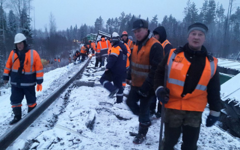 Появились фото с места схода вагонов с рельсов в Кировской области