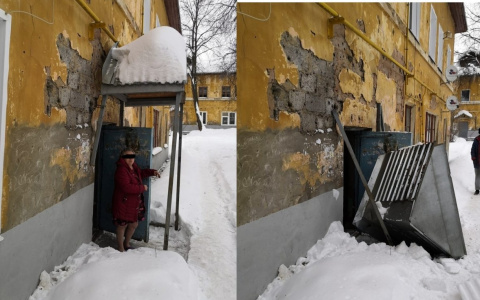 В Кирове на Филейке обвалился козырек подъезда