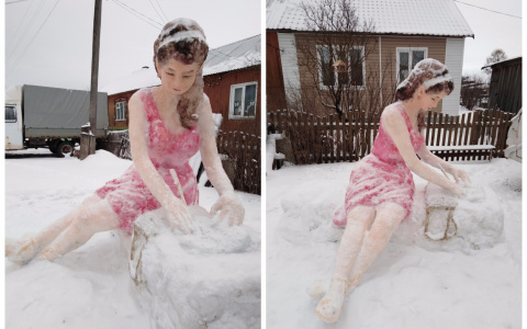 В одном из поселков Кировской области создали волшебную скульптуру из снега