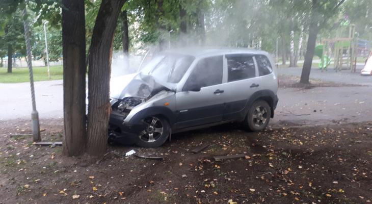 Очевидцы: в Кирове в сквере Гайдара машина наехала на дерево