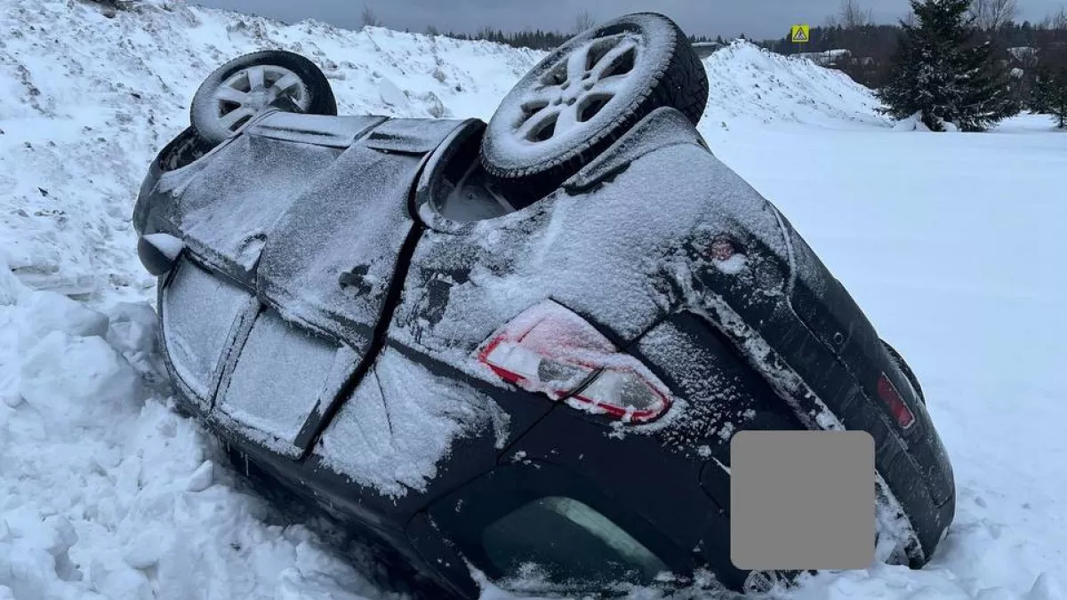 В Кирове женщина за рулем иномарки снесла знак и опрокинула машину в кювет