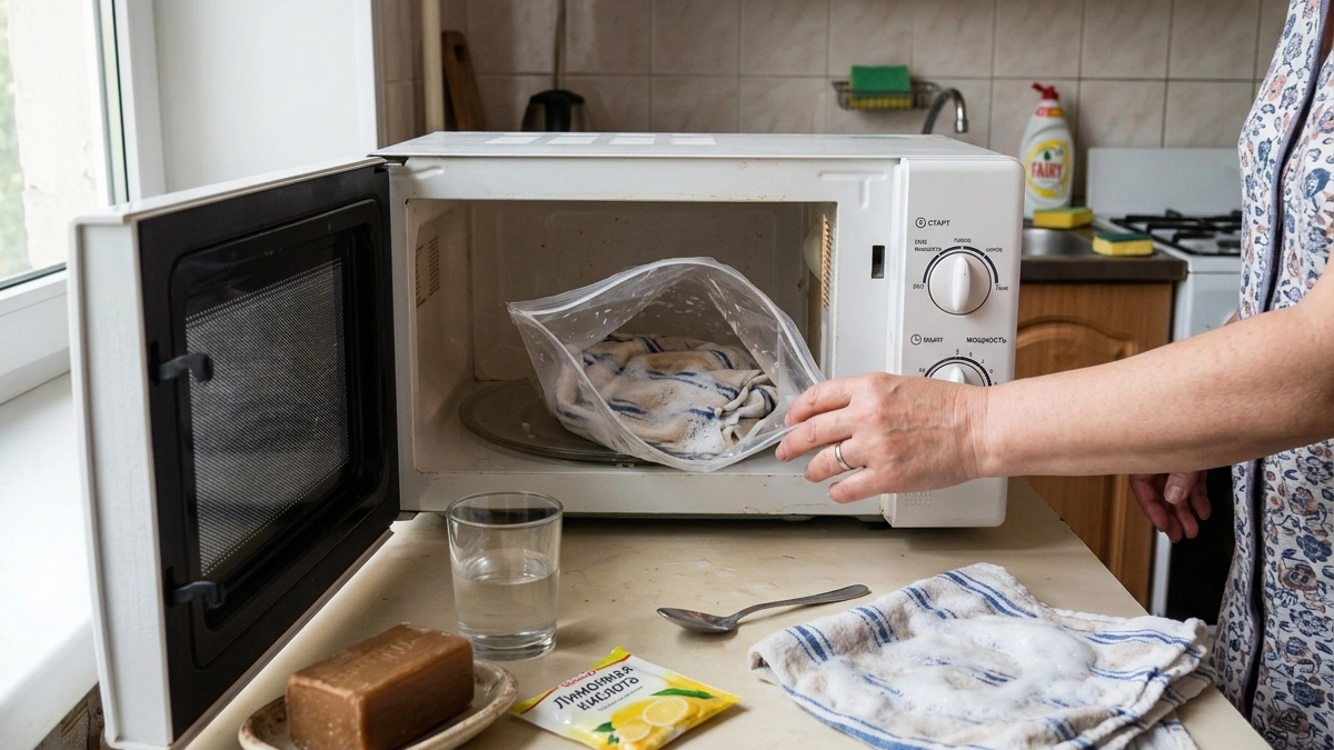 Бросила стирать вонючие кухонные полотенца - беру обычный пакет: 5 минут - и ткань снова как новая