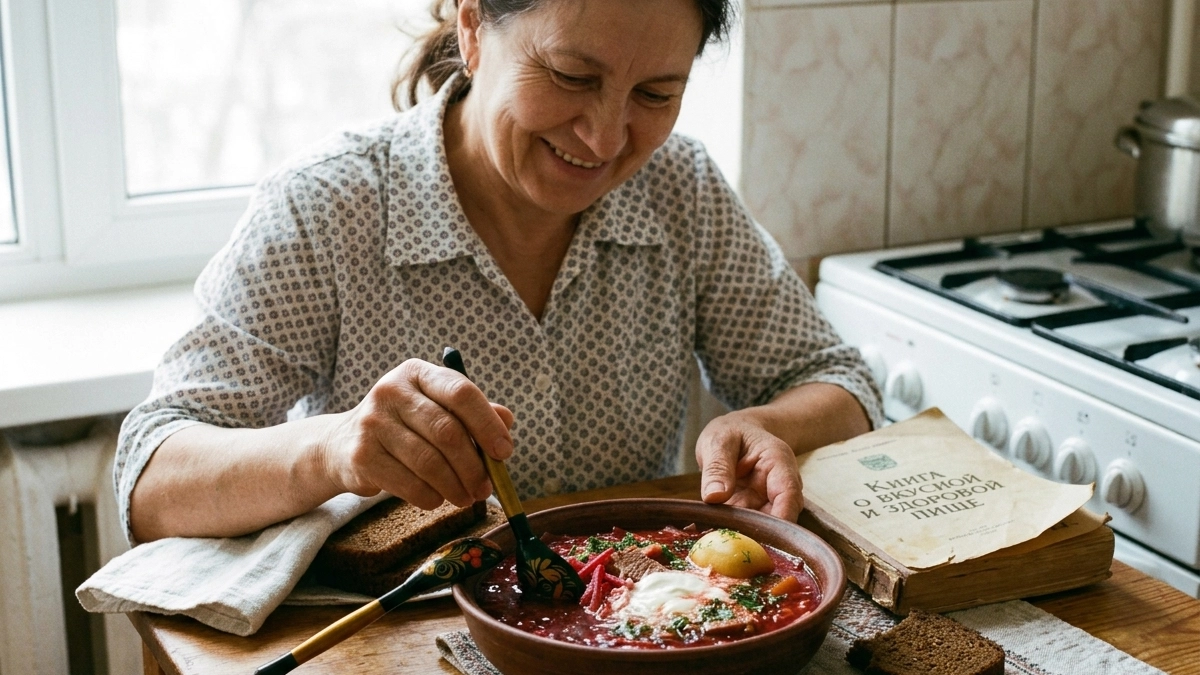Как сварить настоящий борщ, а не суп со свеклой: открыла рецепт в книге 1952 года. Есть 2 тонкости: от них зависит вкус и рубиновый цвет