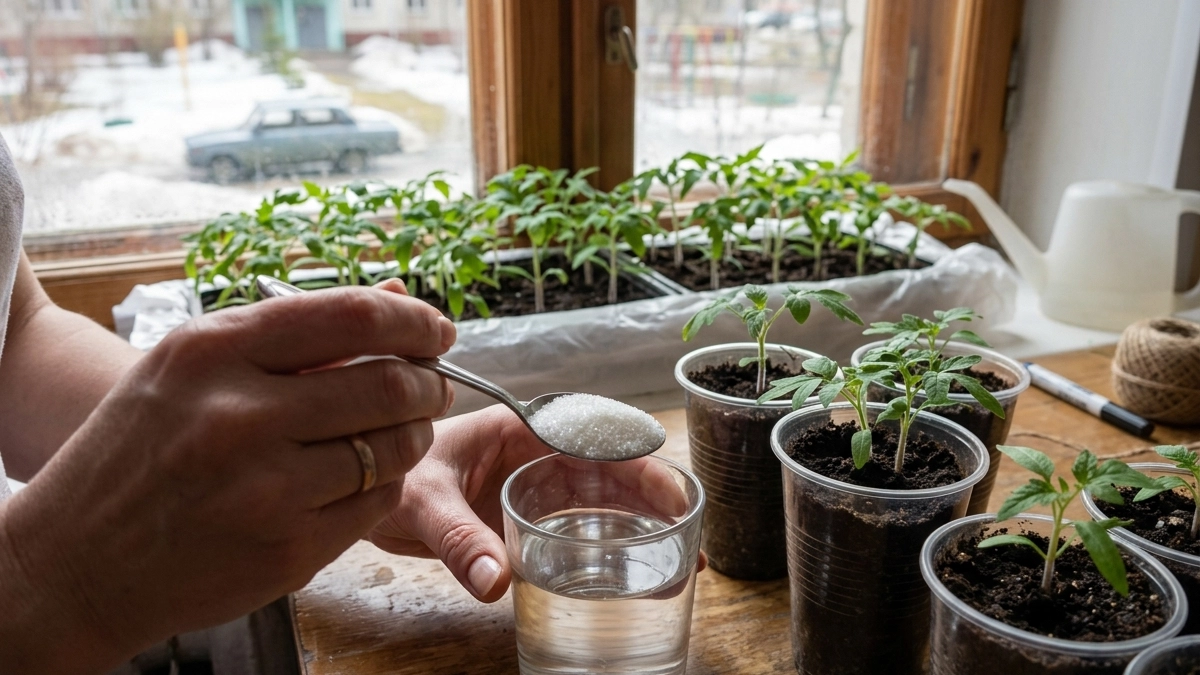 1 ложка на 200 мл - и рассада томатов крепкая, толстенькая и не вытягиваются: сладкая подкормка для помидорок