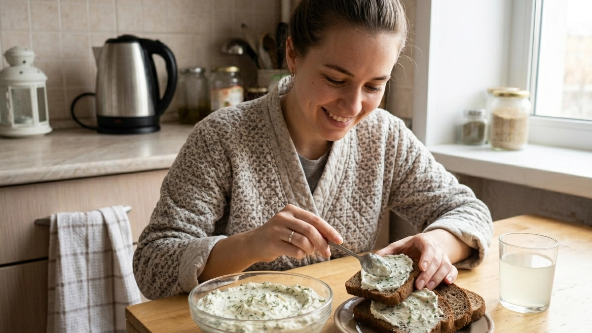 На ночь смешиваем ряженку и сметану: на утро получаем сыр "Филадельфия" - готовится, пока вы спите