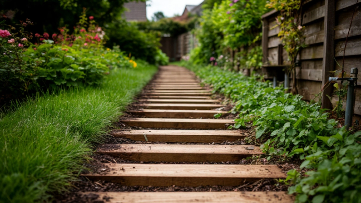 Бетон и плитка - это уже прошлый век: просто прибил доски к трубам - круче садовой дорожки ни у кого нет