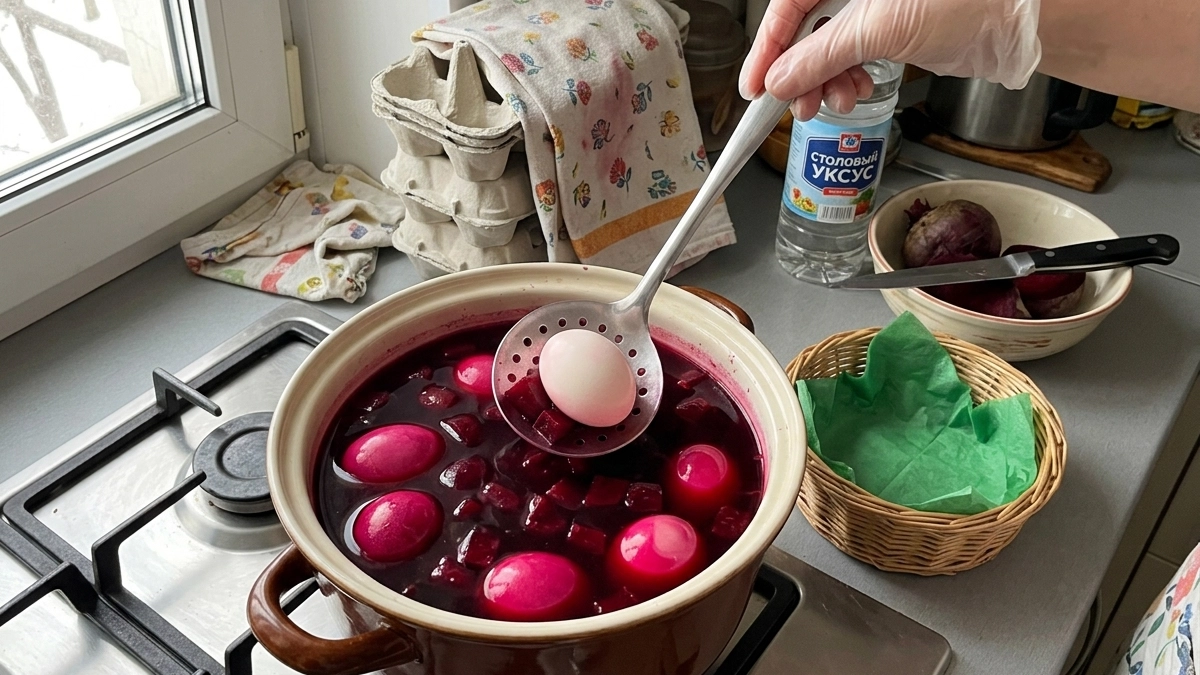 Луковая шелуха больше не нужна: крашу яйца на Пасху одной свеклой — и получаю разные цвета