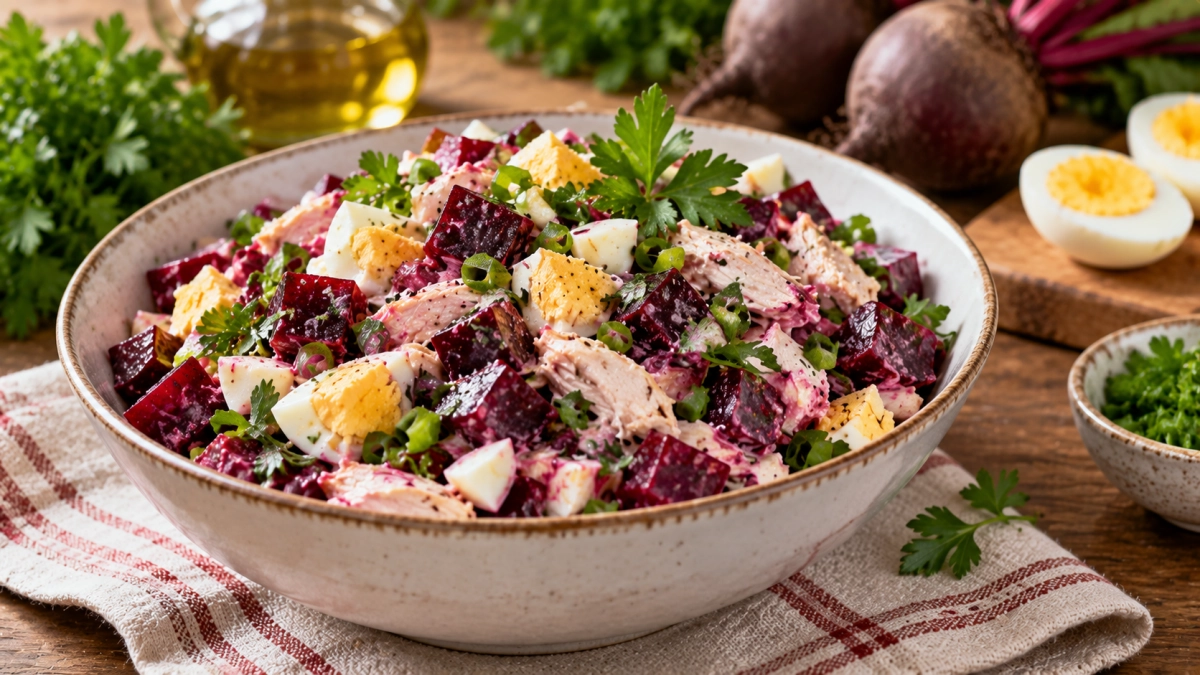 Осень — сезон свёклы: невероятный салат с яйцами и курицей — вкус и польза в одной тарелке
