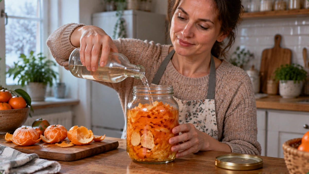 Мандариновые корки заливаю уксусом — и не нарадуюсь своей находчивости: шикарный лайфхак для хозяек