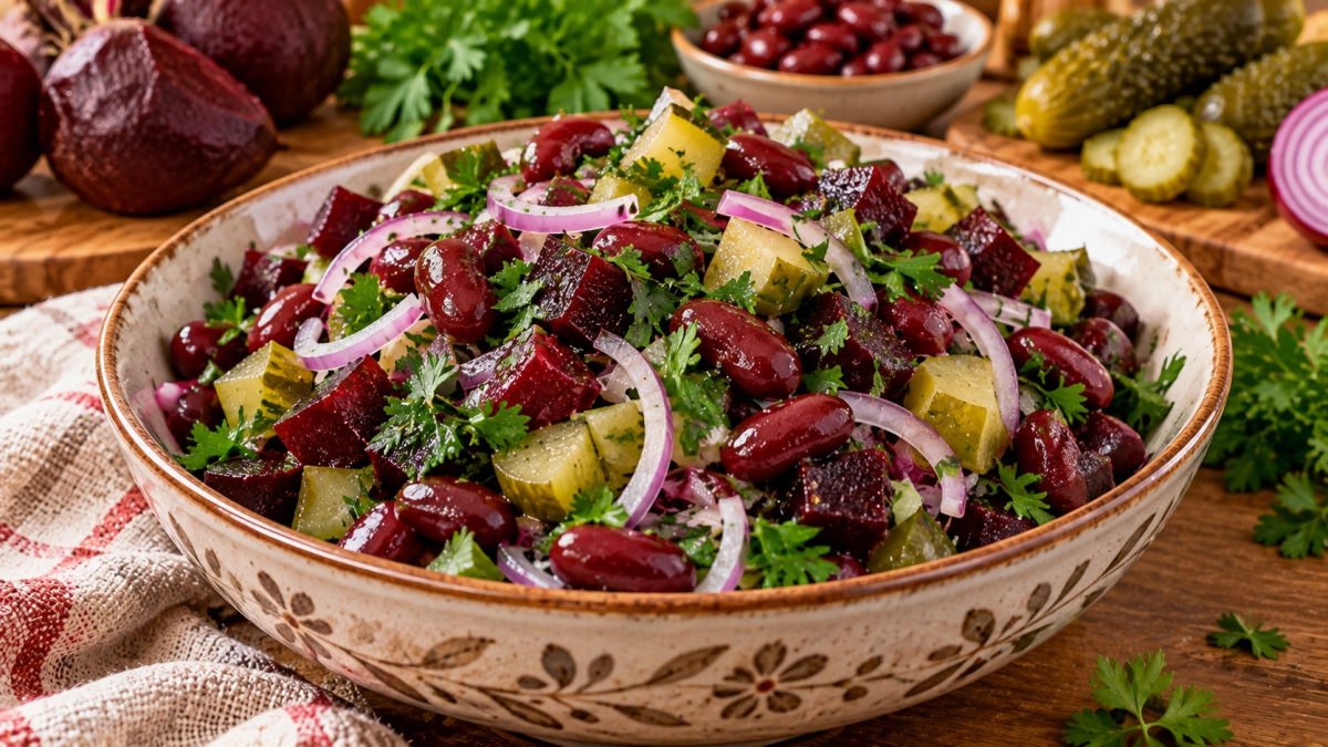 Свекла с огурчиками, а вкус такой, что тарелки подчищают дочиста: осенний салат к любому ужину сытнее винегрета и проще «Шубы»