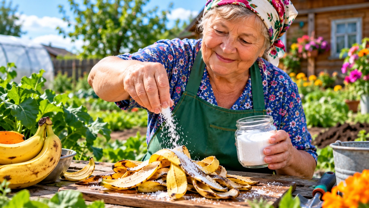 Банановую кожуру засыпаю солью и не выбрасываю: лучший лайфхак для дачи — но есть важный нюанс